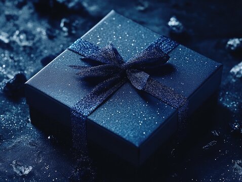 Blue Gift Box with Black Ribbon