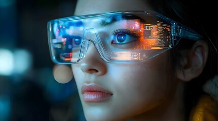 Close up portrait of a person wearing augmented reality glasses