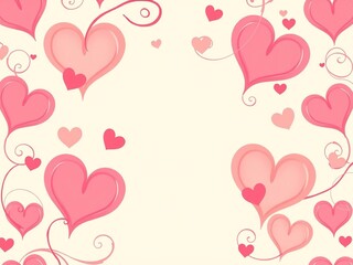 Swirling patterns of interlocking hearts in shades of pink and peach against a cream-colored background, swirling patterns, pastel colors