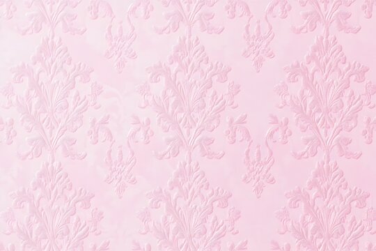 Fototapeta A textured pink wallpaper featuring floral patterns, suitable for interior design.