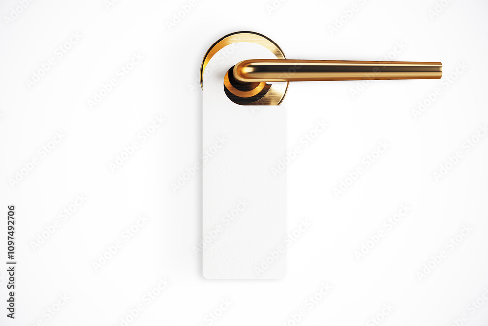 Aufkleber Door handle with blank white tag for customization on isolated white background. 3D Rendering