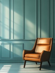 Brown Leather Chair in Blue Room