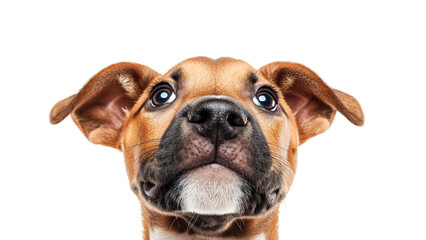 Transparent background close up of curious dog with expressive eyes and playful demeanor, showcasing its adorable features and soft fur. This captures essence of canine charm and affection