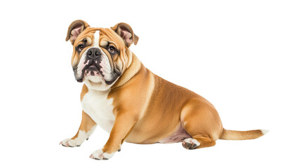 Transparent background playful and friendly bulldog sits gracefully, showcasing its distinctive features and charming personality. This loyal companion is perfect for families