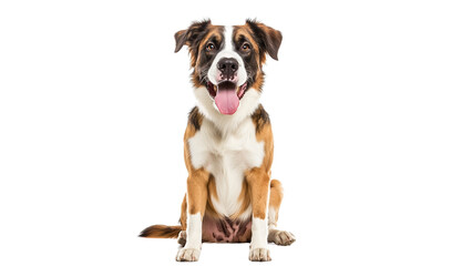 Transparent background happy dog with playful expression sitting upright, showcasing its beautiful coat and friendly demeanor. This captures joy and companionship of pets