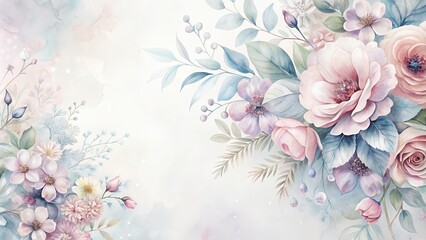 Delicate Watercolor Floral Arrangement with Pastel Roses and Greenery, Perfect for Wedding Invitations or Romantic Decor