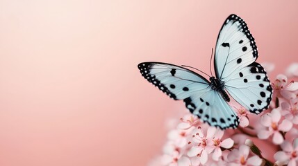 Obraz premium Graceful butterfly resting on delicate flower petals serene garden nature soft pastel background close-up beauty of nature
