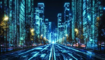 ネオン輝く近未来のスマートシティ