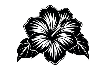 Hibiscus Flower Black and White Vector Illustration