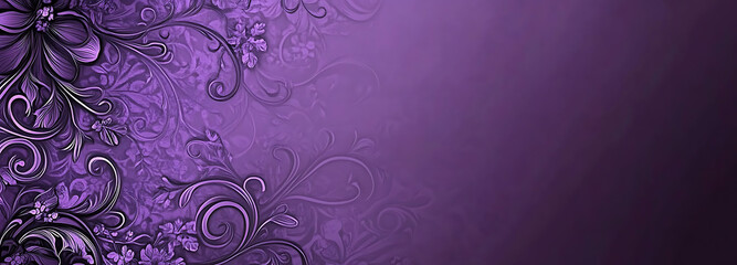 Violet purple background with lace-inspired floral patterns on the left side