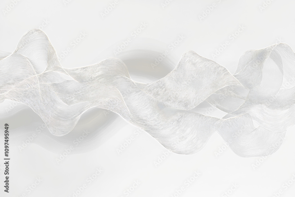 Poster Here's a description for your image, following your specifications

 Abstract grayscale flowing wave forms on black Transparent Background.