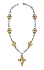 Jewelry design modern art cross necklace hand drawing on paper.