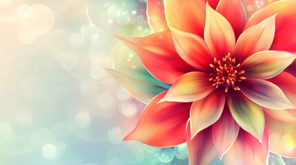 A vibrant digital illustration of a large, colorful flower with a soft, blurred background.
