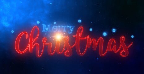 Concept of Merry Christmas for happy celebration, festival, new life, family, beginning, holiday and happy new year. Glowing neon line word of Merry Christmas on space background.