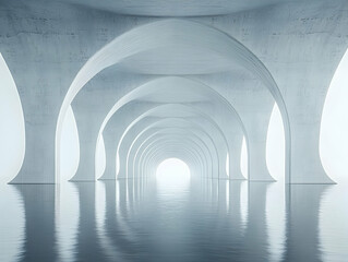 Obraz premium Abstract architecture Reflective water under concrete arches.