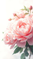 Delicate watercolor roses and peony flowers in a soft, ethereal atmosphere, dreamy vibes., watercolor roses, peonies
