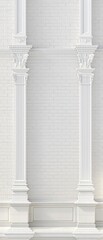 Naklejka premium Classic white brick wall with architectural details, wall, decorative, exterior