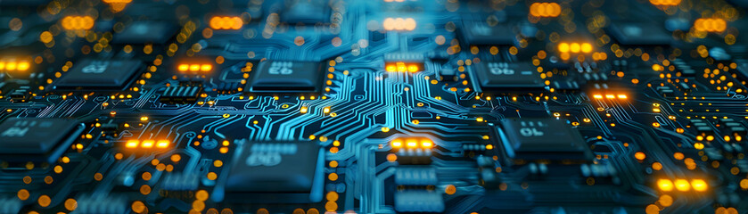 Close-up of illuminated circuit board.