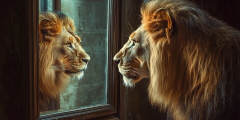 Fototapeta premium Lion in Mirror