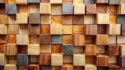 Abstract Wooden Cube Wall Texture A Variety of Natural Wood Tones and Grains