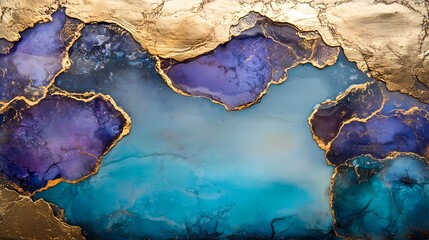 Fototapeta premium Blue-purple gold foil marble stone pattern texture illustration poster background