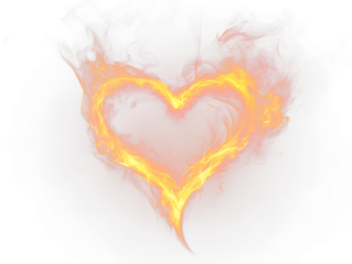Fiery heart shape formed by flames on black Transparent Background.