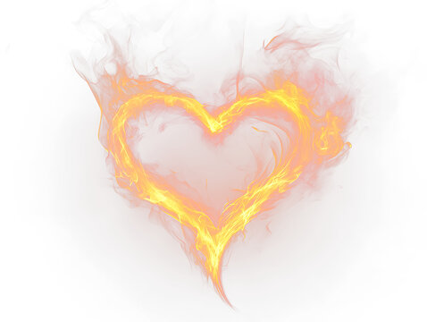 Fiery heart shape formed by flames on black Transparent Background.