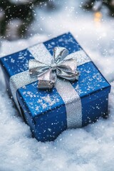 Blue Gift Box in Snow