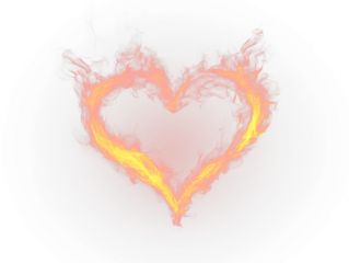 Fiery heart shape formed by flames against a dark Transparent Background.