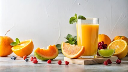 Fototapeta premium Refreshing citrus juice with assorted fruits and berries