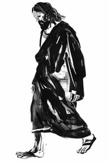 Jesus christ full body illustration walking black.
