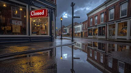 Obraz premium Closed boutique storefront with elegant window display, symbolizing the end of a day and the anticipation of a new beginning