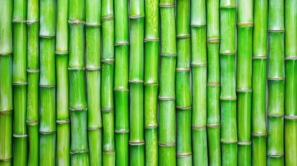 Close-up of Fresh Bamboo Stalks in Vibrant Green Color Texture