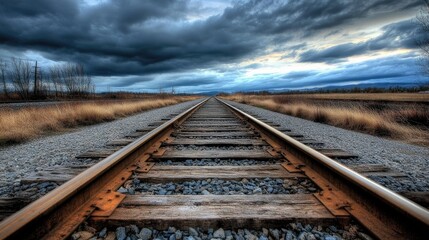 Fototapeta premium Atmospheric Railroad Tracks Under Dramatic Cloudy Skies