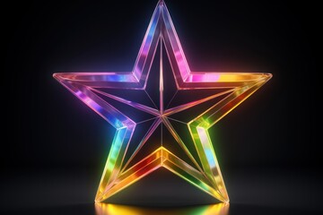 3D render of neon star icon illuminated celebration creativity.