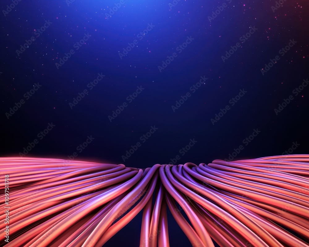 Poster fiber optic cables inspire abstract designs. an image featuring flowing cables against a dark backgr
