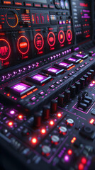 Obraz premium Futuristic control panel with glowing buttons and digital displays.