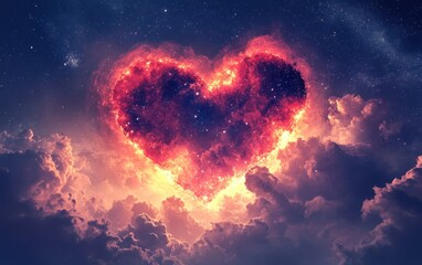 Cosmic Heart Shaped Nebula Illuminates Starry Sky with Vibrant Colors, Symbolizing Love and Passion in an Expansive Universe, Perfect for Romantic Themes and Art