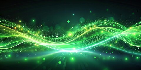 Obraz premium Abstract Green Energy Wave Background with Sparkling Particles