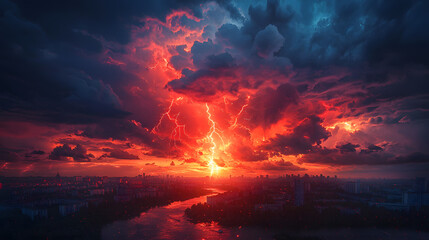 Obraz premium sky, sunset, cloud, clouds, orange, red, nature, sunrise, sun, dusk, evening, landscape, cloudscape, weather, beautiful, color, sunlight, blue, light, dramatic, fire, morning, dawn, night, twilight