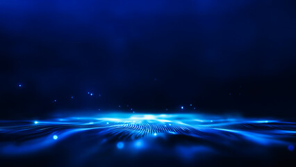 Obraz premium Abstract blue energy waves on a dark background, creating a mesmerizing and futuristic digital landscape.