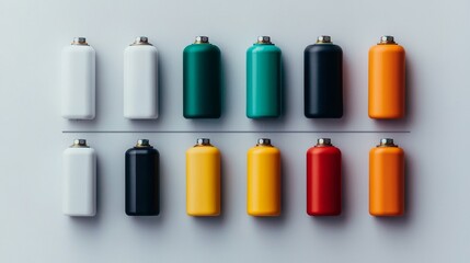 Vibrant hues in a row, A collection of colorful spray paint cans