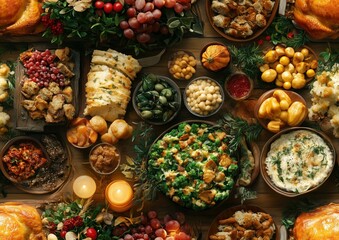 Fototapeta premium Thanksgiving Turkey Dinner Spread Tiled Repeatable Repeat Repeated Tile Pattern Tesselation Illustration Background Image