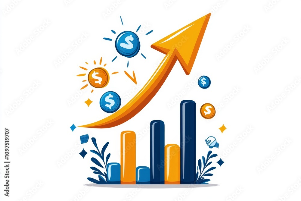 Poster a 2d flat-style arrow pointing upward, with bold colors and clean lines on a white background