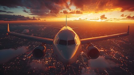 Fototapeta premium Spectacular View of a Commercial Airplane Taking Off from a Bustling International Airport Terminal