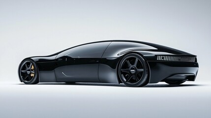 Sleek self-driving car featuring cutting-edge AI systems, sensors, and a contemporary interior, isolated on a white background.