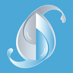 Sleek, vibrant design symbolizing the duality of grey water and freshwater. Divided droplet and flowing curves convey balance, water recycling, eco-consciousness, and the vital cycle of conservation.