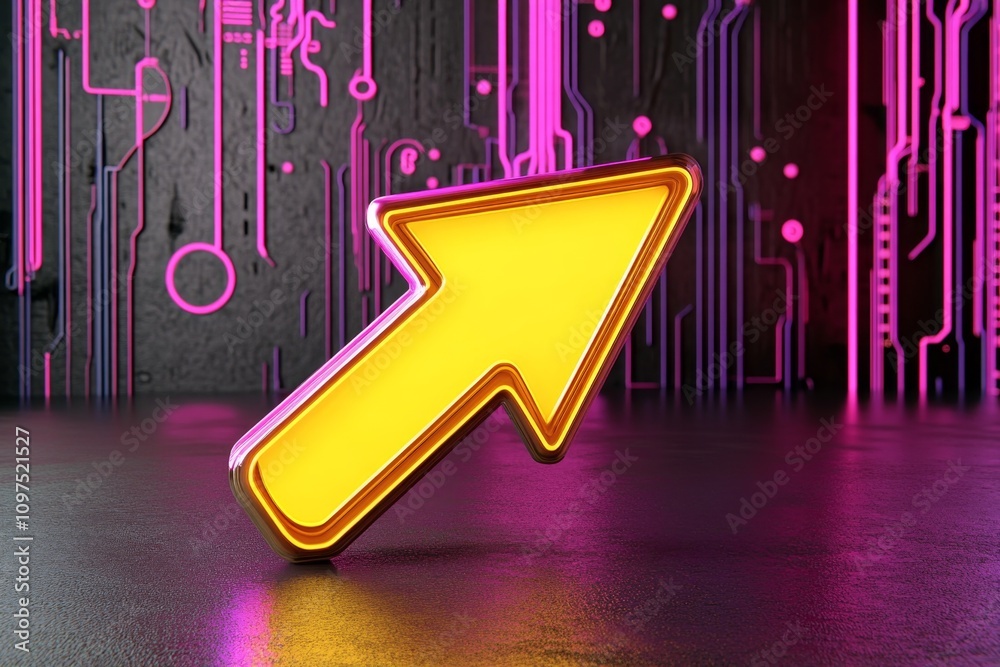 Aufkleber a glowing neon arrow pointing forward, surrounded by holographic data and futuristic visual effects