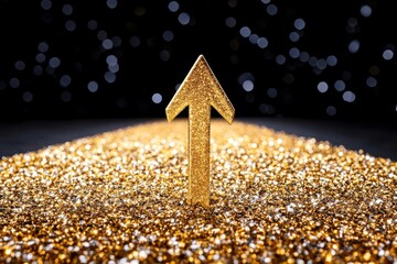 A golden arrow pointing upward, symbolizing growth and success, with sparkling highlights