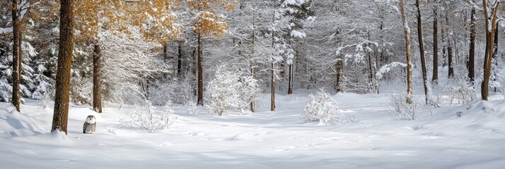 Obraz premium A serene winter landscape with snow-covered trees and a tranquil atmosphere.
